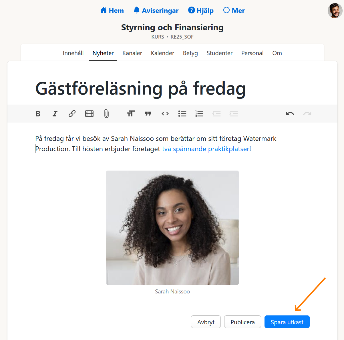 Spara nyhet som utkast