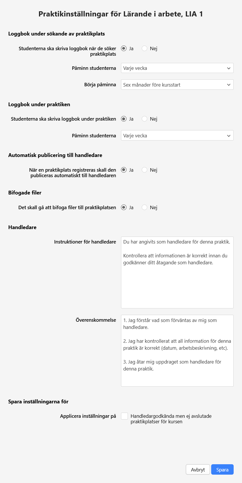 Praktikinställningar