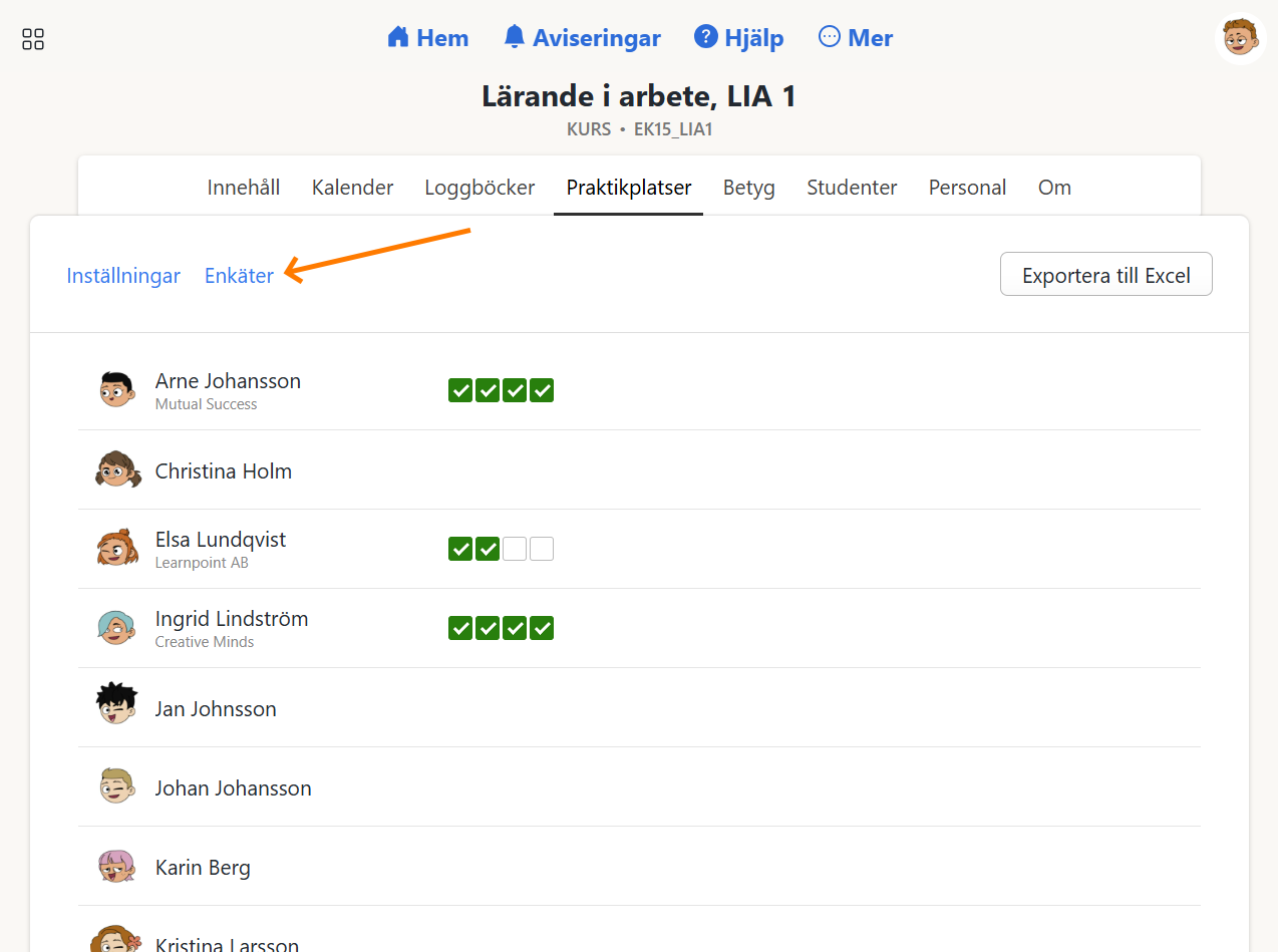 Länk till enkätinställningar