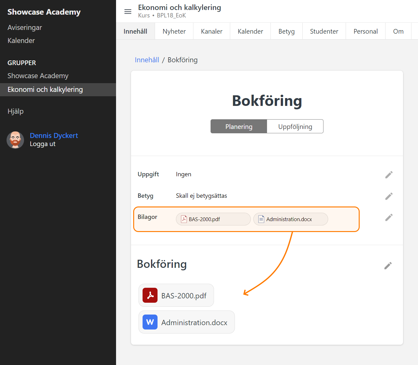 Course item attachments moved to content