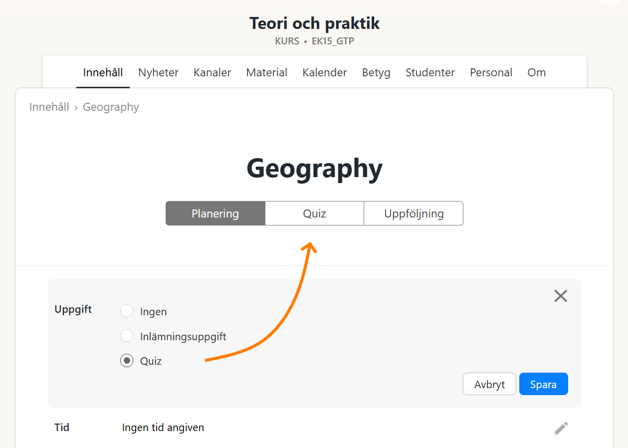 Quiz assignment type